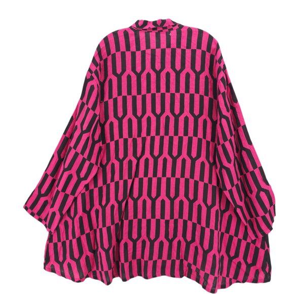 NEW BRYN WALKER Linen Shirt Fuchsia Pink Black Geometric OVERSIZED Size 1X - Picture 3 of 9